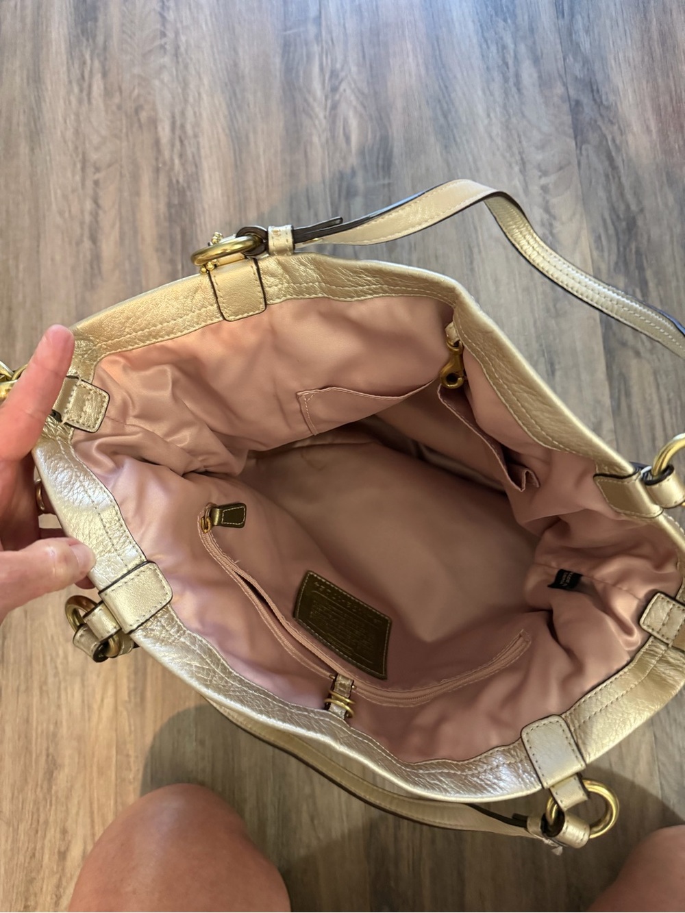 Coach Metallic Gold Leather Tote with Perforated Signature Motif - Picture 3 of 5